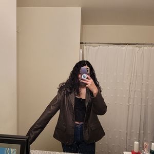 Brown leather blazer jacket